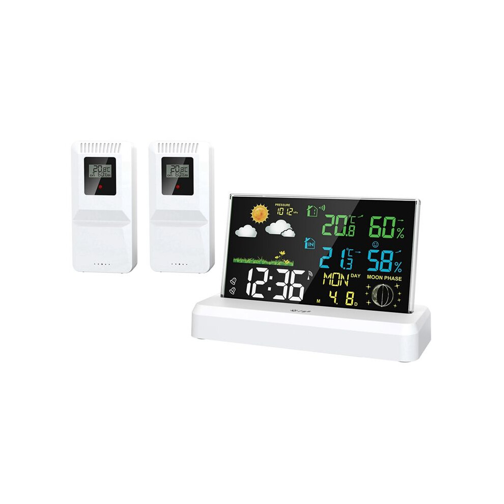 One-To-Two Indoor And Outdoor Weather Station High-Definition Color Screen Forecast Meteorological Clock Eu Plug B 4712292389027