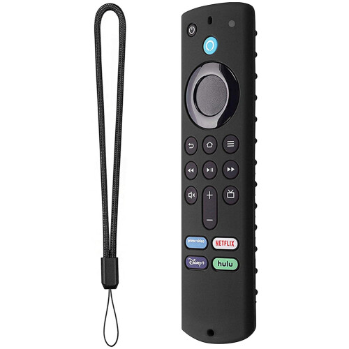 For Fire TV Stick 3Rd Generation Voice Remote Control Silicone Case Light Weight Non-Slip Shockproof with Strap-Black