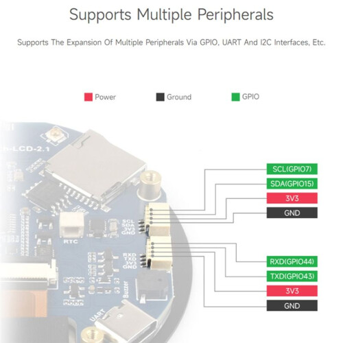 ESP32-S3 Placa de Desenvolvimento com Tela de Toque Capacitiva de 2,1 Polegadas Tela IPS 480x480 LX7 Dual-Core de 32 Bits WiFi e 2
