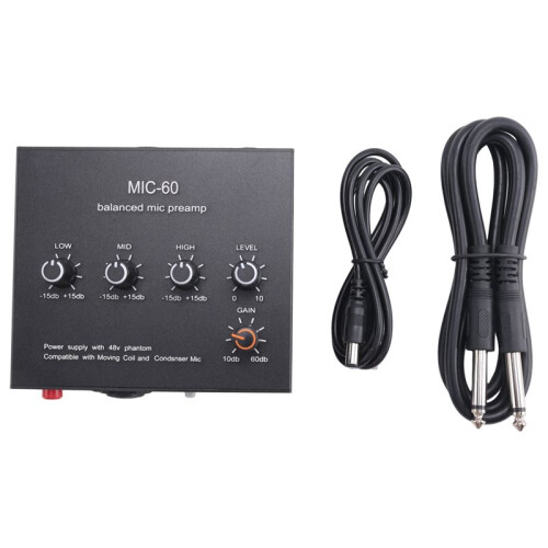 MIC-60 3-Band Equalizer Balanced Mic Preamp Microphone Preamplifier with  Cable and 6.5mm Cable 1