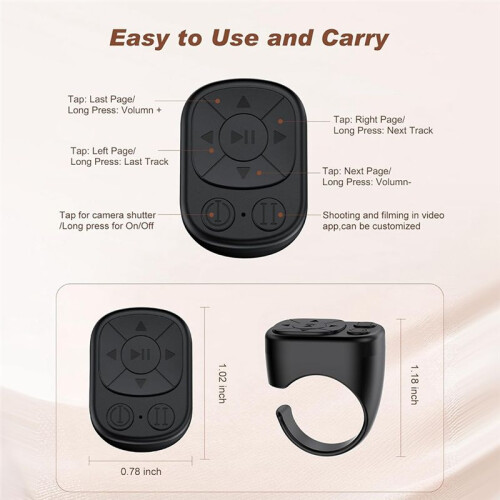 Scrolling Ring Remote Control for TikTok, Page Turner for Smartphone,Camera Shutter Short Video Black 1