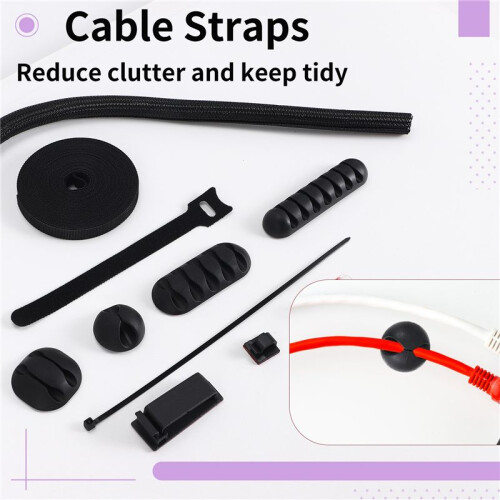 152 Pcs Cable Management Cord Organizer Kit, Include Self Adhesive Cable Organizer Clips, Cable Sleeves Management Clips 2