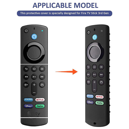 For Fire TV Stick 3Rd Generation Voice Remote Control Silicone Case Light Weight Non-Slip Shockproof with Strap-Black 1
