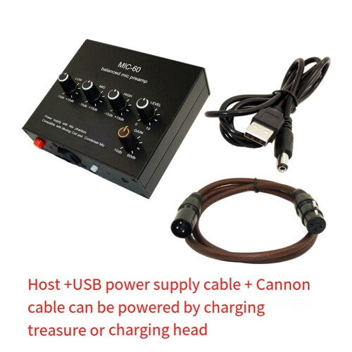 Balanced Dynamic Microphone Amplifier Music Audio Amplifier MIC-60 with 48V Phantom Power with XLR Cable 1