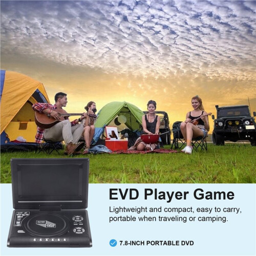 TV PortáTil de 7,8 Polegadas para Casa Carro Leitor de DVD HD VCD CD MP3 HD EVD Player com TV / FM / USB / FunçãO de Jogo - Plugue UE 1