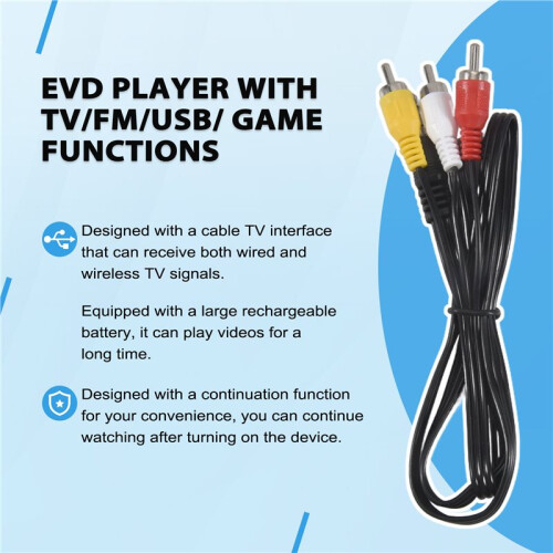 TV PortáTil de 7,8 Polegadas para Casa Carro Leitor de DVD HD VCD CD MP3 HD EVD Player com TV / FM / USB / FunçãO de Jogo - Plugue UE 2