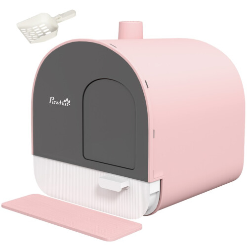 Caixa de areia rosa para gatos com porta frontal e tapete, 47 cm 1