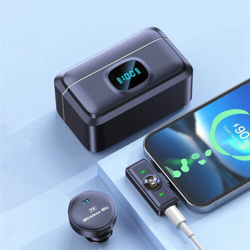 Microfone de Lapela Sem Fio com Design Magnético e Redução de Ruído para Gravação de Áudio e Vídeo em IOS e Android 2