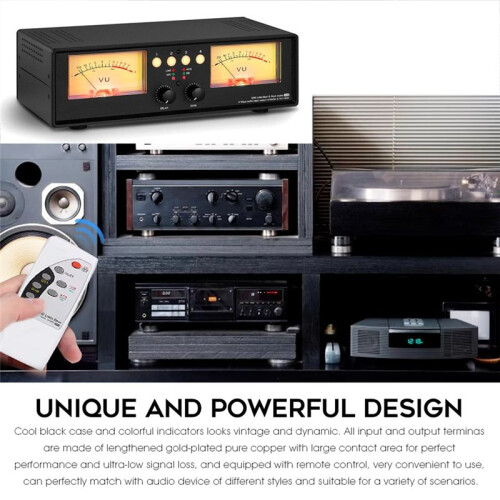 MIC+ Analog Dual VU Meter Sound Level DB Panel Display 4-Way Audio Splitter Switcher Box Music Spectrum Visualizer 2