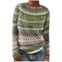 Women's Fair Isle Knit Sweater Crewneck Long Sleeve