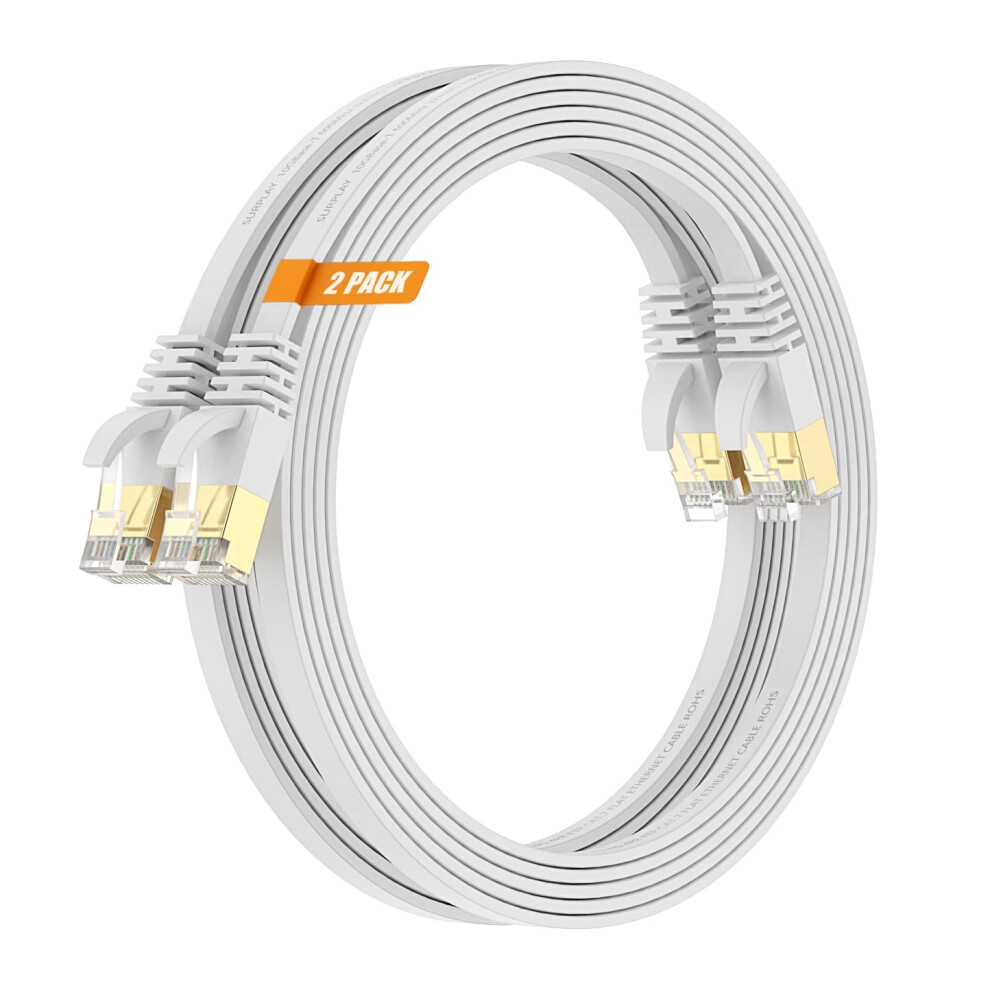 Cat7 Ethernet Cable 6 Ft 2-Pack 10 Gbps White 9336866016215