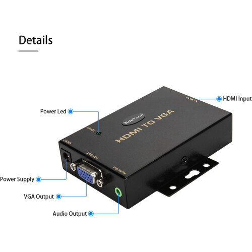 Μετατροπέας HDMI σε VGA με υποστήριξη ήχου 3,5 mm 1080P για υπολογιστή, φορητό υπολογιστή, 1