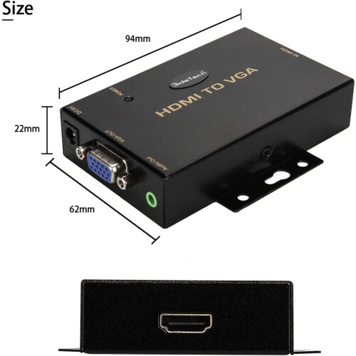Μετατροπέας HDMI σε VGA με υποστήριξη ήχου 3,5 mm 1080P για υπολογιστή, φορητό υπολογιστή, 2