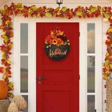 Halloween-Sonderangebot! HKUKY Halloween-Türhänger, Außendekoration, Kranz, Ahornblatt-Wandbehang, Szenenmotiv, Türhänger