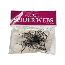 Halloween spider net with 4 fake spiders, white stretchable