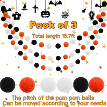 HKUKY felt ball garland orange black 3-pack