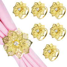 Ensemble de 6 ronds de serviette fleuris Nyidpsz6PCS, ronds de serviette en métal ajouré résistants ornés de strass, porte-serviettes floraux