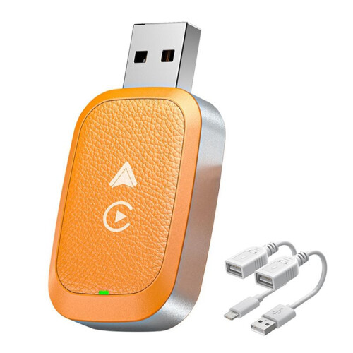 Trådlös 2-I-1 Biladapter Trådlös Carplay Car Navigation Android AUTO Interconnection Conversion Box Orange