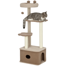 Poste arranhador marrom para gatos com toca e poste de juta