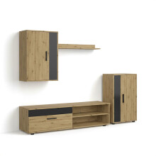 Salón modular con mueble TV en aplino y negro 190 cm Lunet