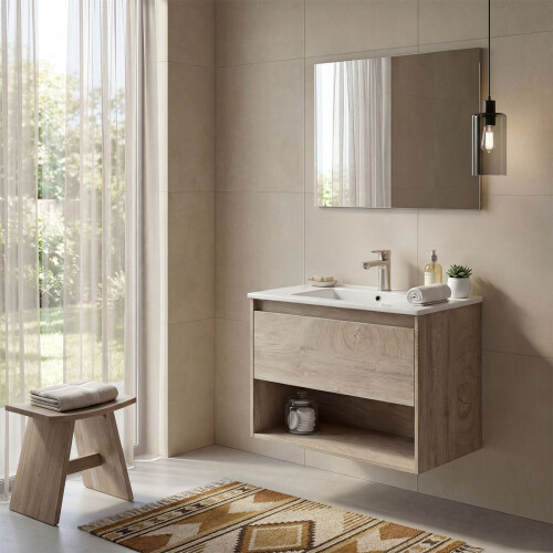 Lavabo cerámico rectangular en blanco 81,5x46 cm Volga 2