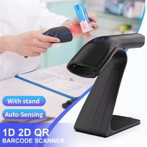 Handheld  Barcode Reader Auto Scanning 2.4G QR Code Reader with Stand 2D Wireless Barcode Scanner 2