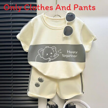 (Beige Gray, 130cm) Cotton Short Children Sleeve T Shirt Shorts Set For Summer Activities Outdoor