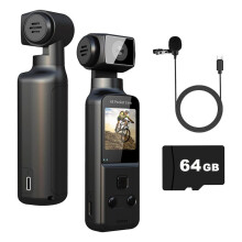 4K Body Camera with External Microphone, Pocket Digital Wifi Camera for Outdoor Sport, Bike, Travel, Action-64GB