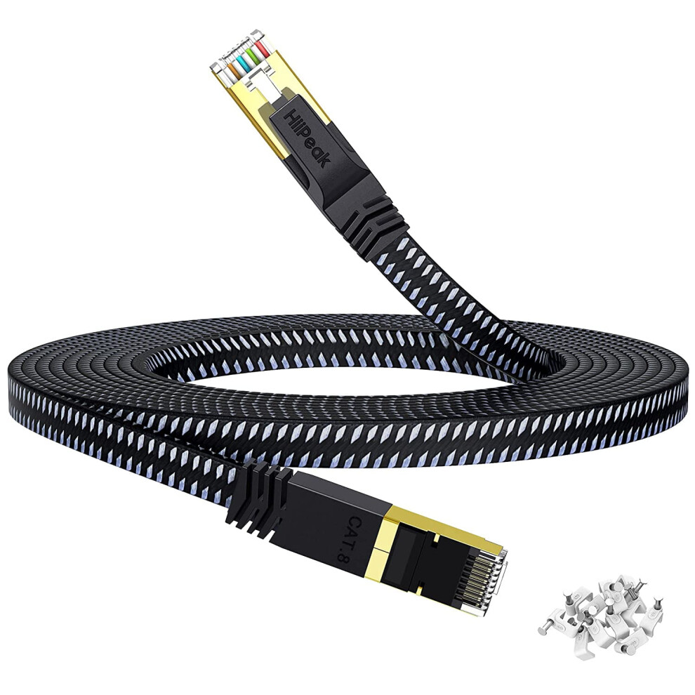 Cat 8 Ethernet Cable Flat Nylon Braided 25 Ft 9336866027204