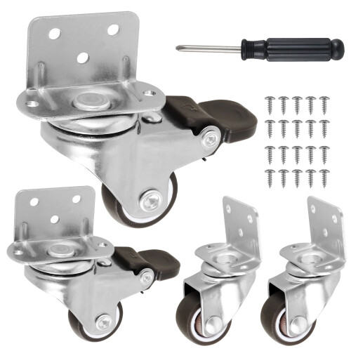 Conjunto de rodízios Grusce em formato de L, 4 peças, 1/1,5/2 polegadas, macios 2