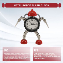 Alarm Clock Metal Robot with Arm Clip Cartoon Children Cute Silent Alarm Clock Watch Student Gifts Desktop Alarm Clocks