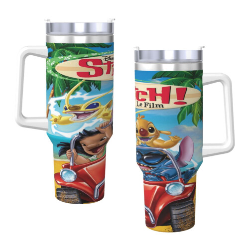 Stitch 40oz Edelstahlbecher mit Griff und Strohhalm