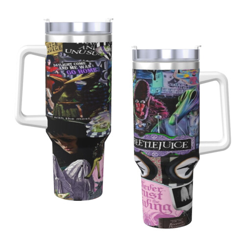 Copo Beetlejuice de aço inoxidável de 40 oz com alça e