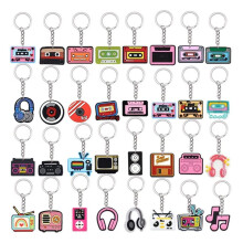 20pcs Retro Music Themed Keychains for Backpack Accessories, Cassette Tape, CD, Microphone & Rock Charms for Party Favor