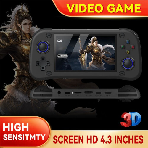 Console de Videogame Portátil Retrô G28 128 GB, Mais de 20.000 Jogos, Tela de 4,3 Polegadas, Linux Pocket Player para PSP/PS1/N64 Simulator B 2