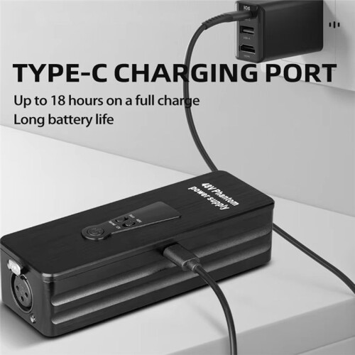 Phantom Power Supply 48V Microphone Amplifier Rechargeable Portable for Condenser Microphones Preamp Record Studio 2