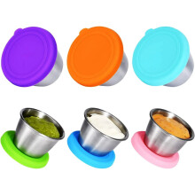 Lot de 6 récipients à vinaigrette STYLE de 50 ml (1,7 oz), gobelets à condiments réutilisables en acier inoxydable avec couvercles, compatibles