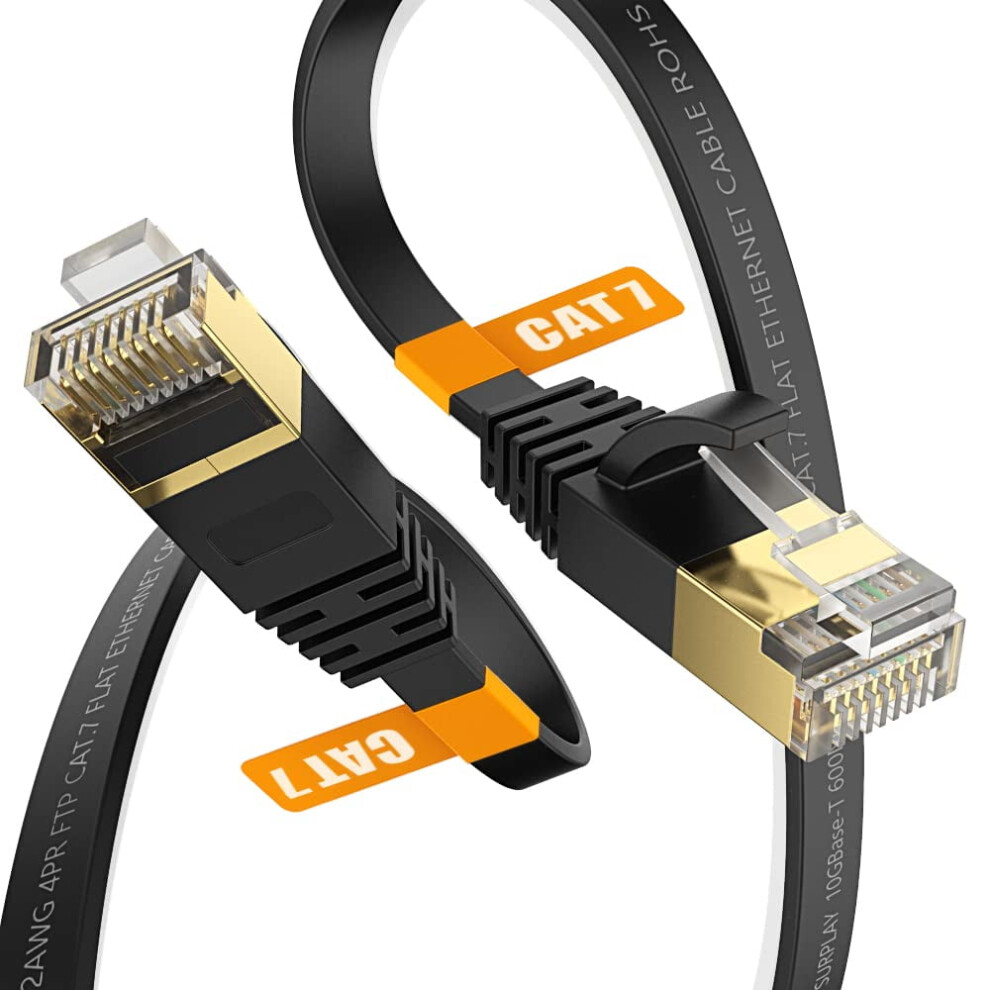 Cat7 Ethernet Cable 10 Ft 10 Gbps Shielded Flat Black 9336866023435