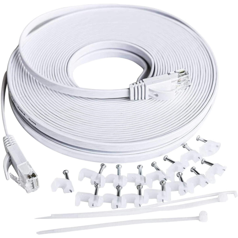 Cat 6 Ethernet Cable Flat 50 Ft White 9336866024210