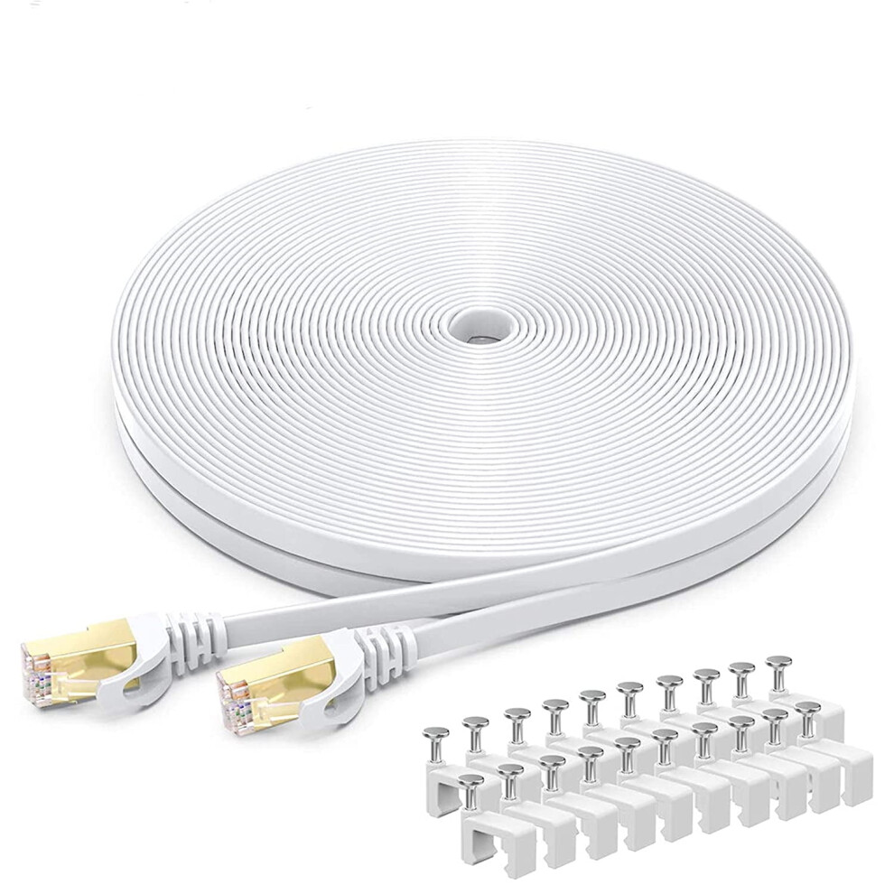 Cat8 Ethernet Cable Flat 100 Ft 40 Gbps 2000 Mhz White 9336866027457