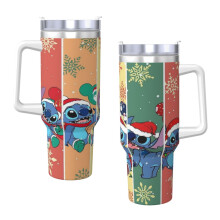Gobelet isotherme Stitch 1200 ml avec poignée et couvercle à paille, en acier inoxydable, idéal pour les voyages et comme cadeau.
