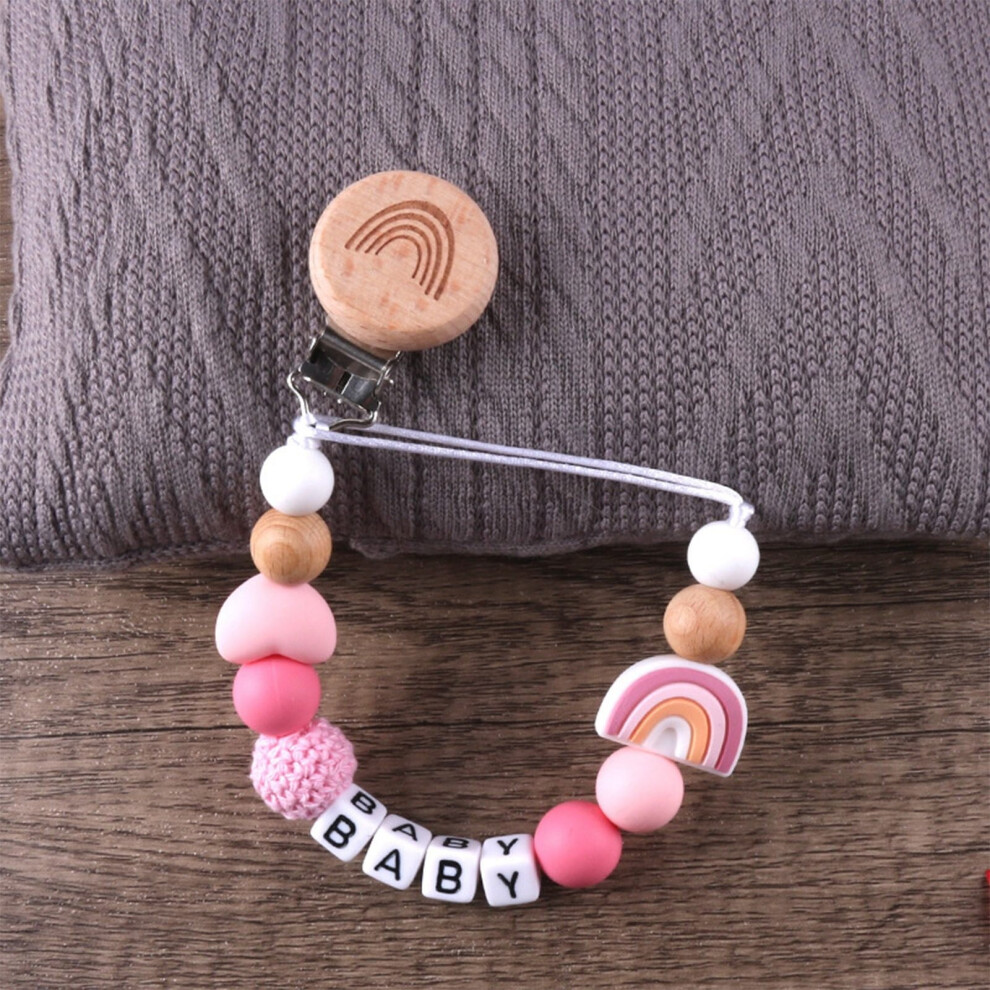Rainbow Beech Wood Pacifier Clip Silicone Anti-Drop Chain