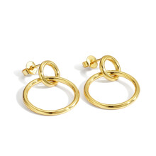 18K gold plated drop earrings for women double hoop