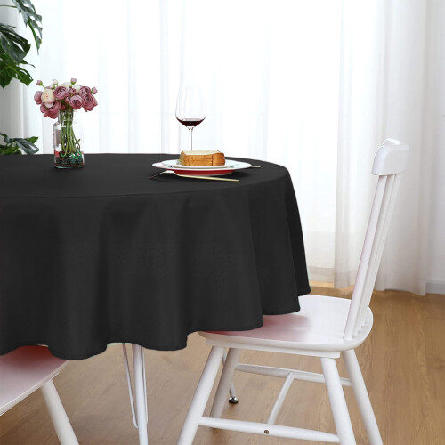 Round Tablecloth 80 inch Black Heavy-Duty Washable 2