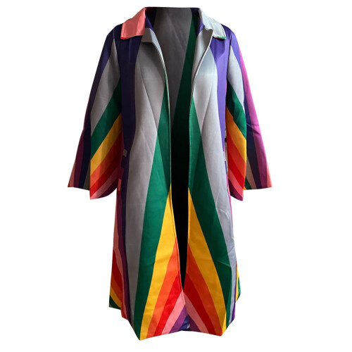 Dame Boho Blomster Trenchcoat Oversized Langærmet med 2