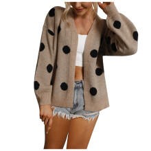 Women's open front cardigan sweater polka dot ribbed knit
