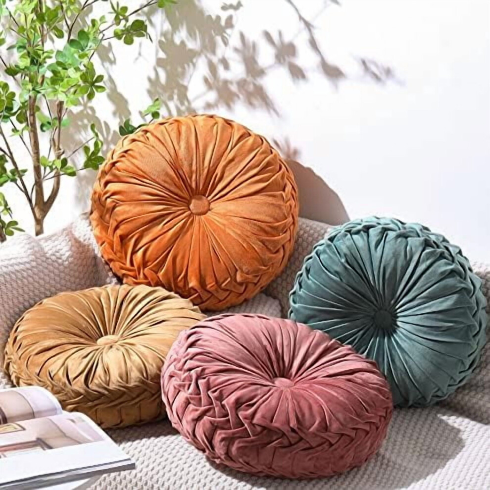 Velvet Pumpkin Throw Pillows 14 inch Round 4-Pack