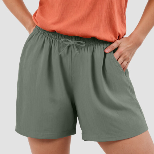 Women's Linen Blend High Waisted Drawstring Shorts 4 Inch 1