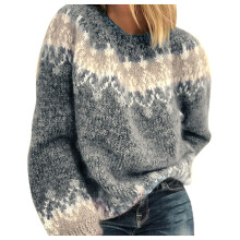 Women's Fair Isle Knit Sweater Crewneck Long Sleeve