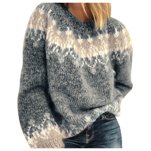 Women's Fair Isle Knit Sweater Crewneck Long Sleeve